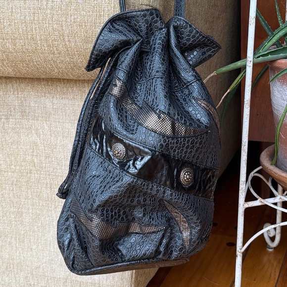 Vintage NAS BAG Satchel Bucket Bag with Drawstrings for Cinch Purse Snake Print - Picture 10 of 13